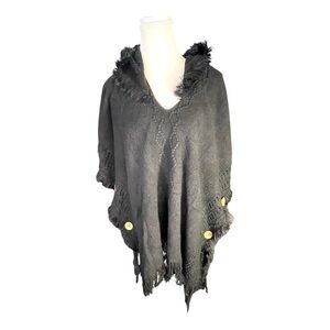 Julia Rose Black Hooded Poncho - One Size